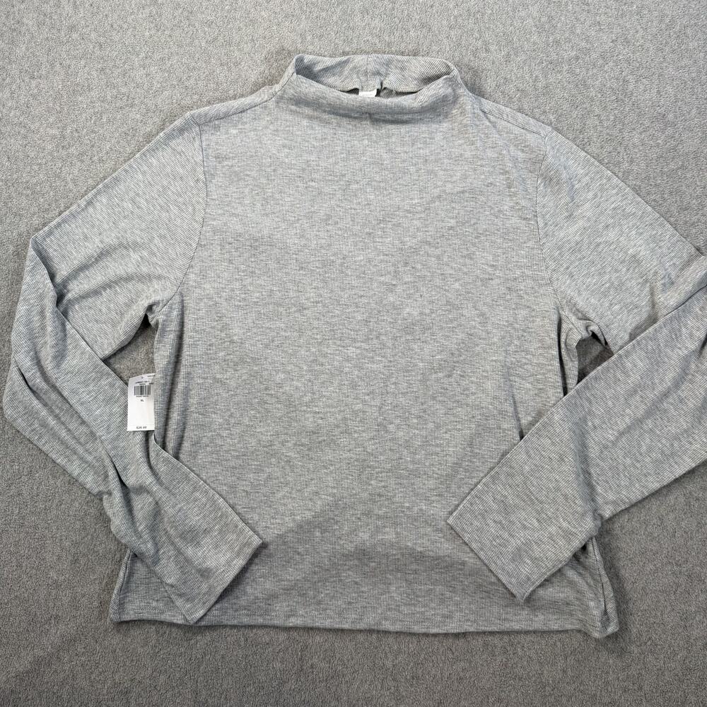 Old Navy Ultralite Go-Dry Ribbed Mock Neck Top Women's XL Gray Ruched Back